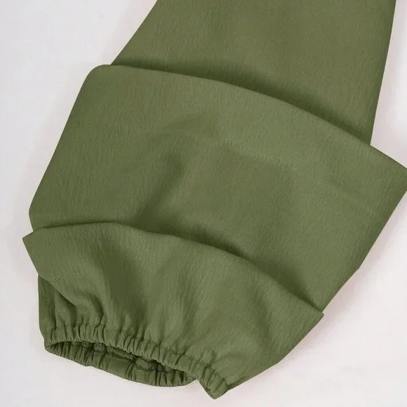 Army Green Elegant Women's Casual Solid Color Lantern Sleeve Jumpsuit